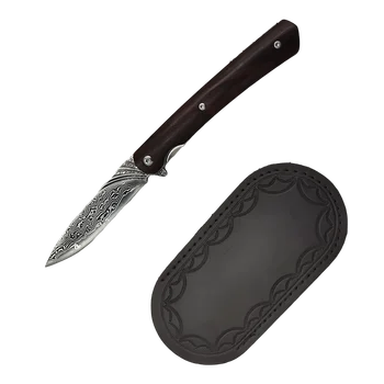 Карманные складные ножи с шарикоподшипником из Дамасской стали с зажимом, Тактический нож EDC для самообороны на открытом воздухе, кожаные ножны