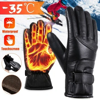Зимние перчатки с электроподогревом, перчатки из искусственной кожи с тепловым подогревом, перчатки с USB-подогревом, водонепроницаемые кожаные перчатки с подогревом для катания на лыжах по бездорожью