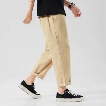 Шикарные мужские брюки С эластичным поясом, глубокий вырез в промежности, мужские шаровары чистого цвета, средняя талия