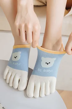 Носки с Пятью Пальцами в виде Медвежьего Сердца Blue Series, Женские Летние Носки С Раздельным Носком, Силиконовые Противоскользящие Невидимые Носки