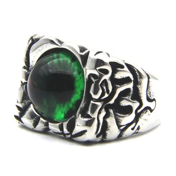 Кольцо с глазным яблоком из титановой стали, ювелирные изделия в стиле панк-байкер, Зеленый, синий, Черный Камень, Кольцо Унисекс, Размер 7-13