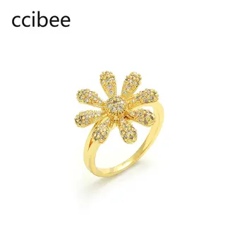 Модное женское кольцо с цветком подсолнуха с позолоченным цирконием, милое индивидуальное кольцо с маленькой маргариткой