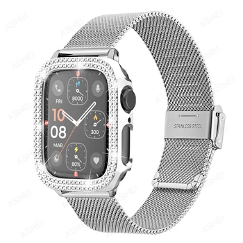 Для Apple watch case + ремешок iwatch se 7 6 5 4 41 мм 40 мм 45 мм 44 мм сетчатая петля Ремешок из нержавеющей стали женский чехол-бампер