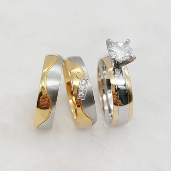 Доступные наборы обручальных колец Promise Wedding из 3шт для влюбленных пар, ювелирные изделия в западном стиле из нержавеющей стали, женское кольцо с бриллиантом cz