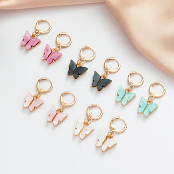 1 Пара Новых сережек-бабочек в корейском стиле, летние изящные кольца с пряжкой в виде феи, красочные акриловые ювелирные изделия, модные