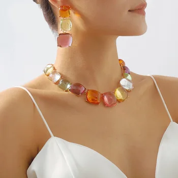 Преувеличенное геометрическое красочное ожерелье-чокер из смолы для женщин, индивидуальность, эстетичный дизайн, Модное ожерелье, украшения для вечеринок