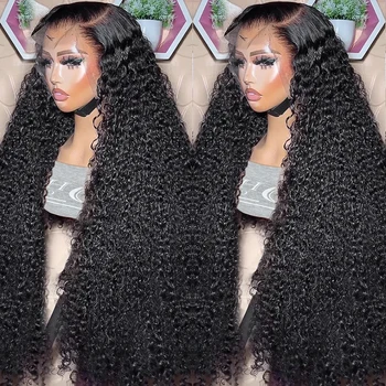 250 Плотность Глубокая волна 360 Кружевной фронтальный парик Бразильский 30-40 Дюймовый кудрявый 13x4 HD прозрачный Кружевной фронтальный парик из человеческих волос для женщин
