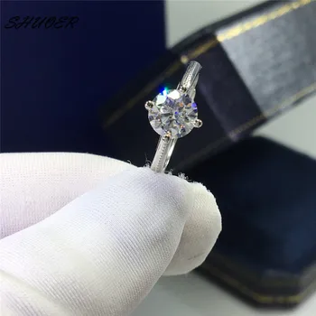 Женское классическое обручальное кольцо с 4 когтями из стерлингового серебра 925 пробы, тестер бриллиантов, Бриллиантовая огранка, муассанит цвета D, 1 карат, ювелирные изделия