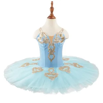 Дешевая предпрофессиональная одежда для танцев для девочек нестандартного размера и цвета, 7 слоев светло-голубой элегантной балетной пачки