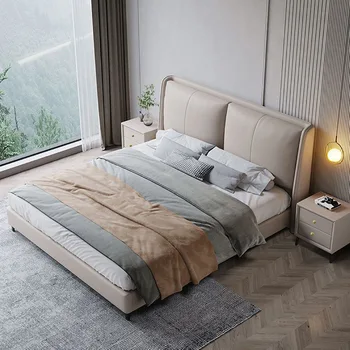 Современная простая двуспальная кровать в спальне 1,8 м, односпальная кровать 1,5 м, мягкая кожаная кровать для домашнего отдыха в гостиничных апартаментах
