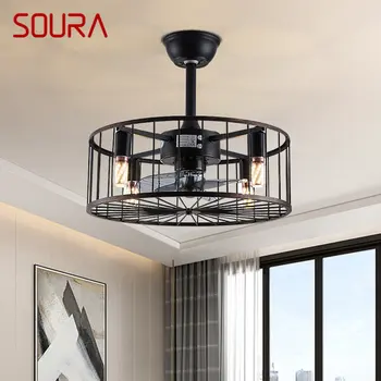Потолочные вентиляторы SOURA American Светильники Черная светодиодная лампа с дистанционным управлением для дома Спальня Столовая Лофт Ретро