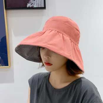 Женская корейская солнцезащитная шляпа с большими полями, простая солнцезащитная шляпа для пляжных путешествий, двусторонняя складная повседневная солнцезащитная шляпа Lenceria Para Damas