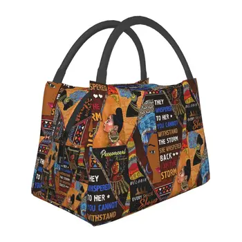Африканская женская сумка для ланча, Американская Черная сумка для девочек, Переносная Термоизолированная сумка для ланча для работы, путешествий, хранения еды