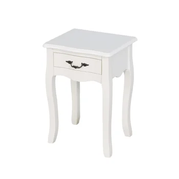 Белый напольный столик для хранения в гостиной с выдвижным ящиком\  4 изогнутые ножки из белого МДФ [на складе в США]