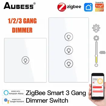 Новый переключатель диммера Tuya Smart Zigbee 2-gang / 3-gang с плавным регулированием яркости При длительном нажатии Работает с приложением Alexa Google Smartthings Smart Life
