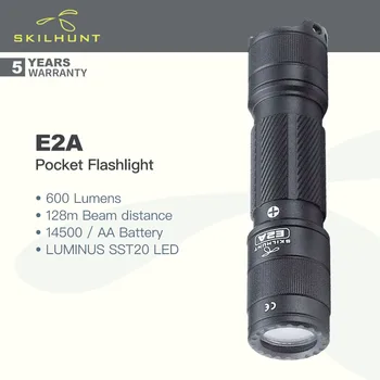 Компактный карманный фонарик Skilhunt E2A, 600 люмен, батарея 14500 / AA, холодный / Нейтральный белый / Высокий CRI, Водонепроницаемый, для кемпинга